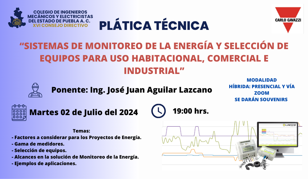 Plática Técnica “Sistemas de Monitoreo de la Energía, y Selección de equipos para uso habitacional, comercial e industrial”