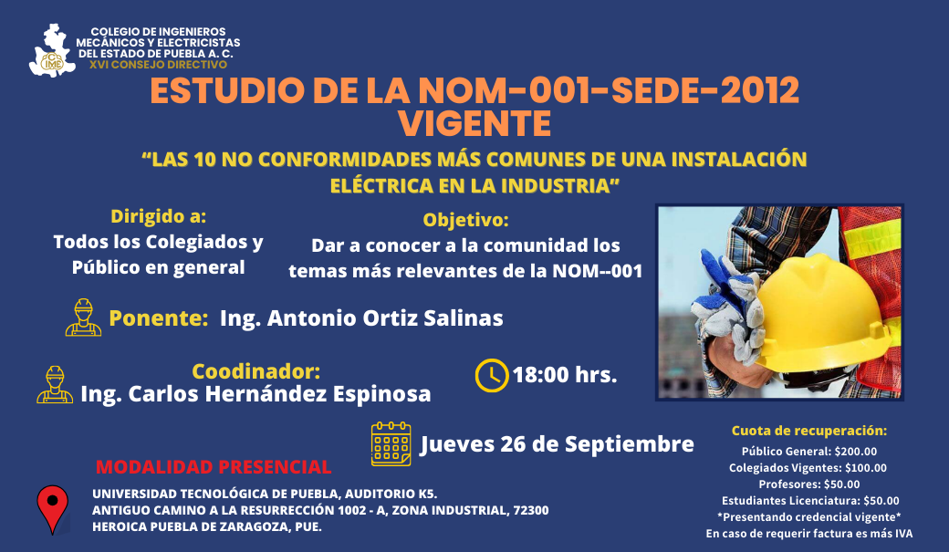 Estudio de la NOM-001-SEDE-2012 Vigente. «Las 10 No conformidades más comunes de una instalación eléctrica en la industria»