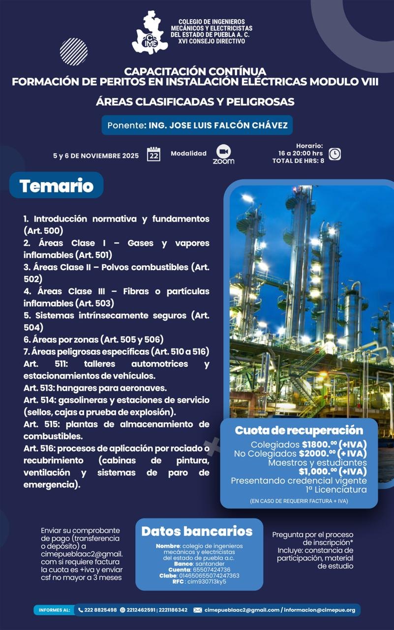 FORMACIÓN DE PERITOS EN INSTALACIONES ELÉCTRICAS 

 Módulo 8 Áreas Clasificadas y Peligrosas